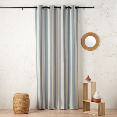Rideau À Rayures Verticales En Armure Satin Avec Oeillets - 145x280 Cm - Bleu Ciel