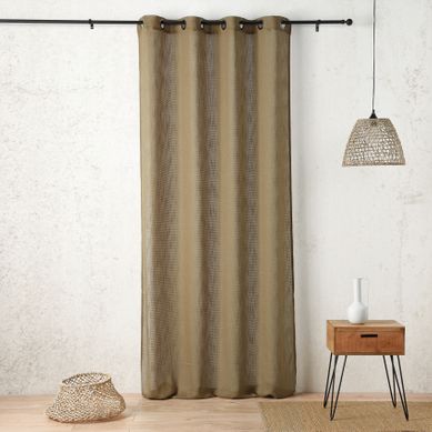 Voilage Tamisant À Oeillets - Effet Filet Ajouré - 140x260 Cm - Kaki
