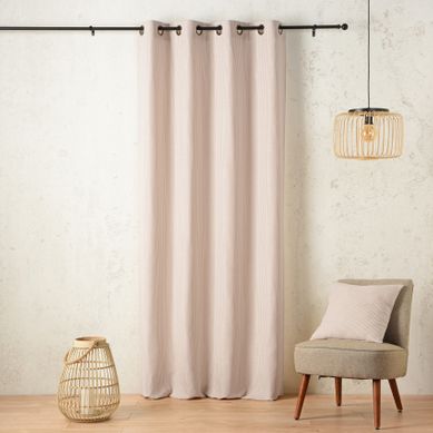 Rideau Tamisant À Oeillets Rayé - 140x260 Cm - Beige