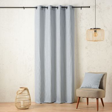 Rideau Tamisant À Oeillets Rayé - 140x260 Cm - Bleu