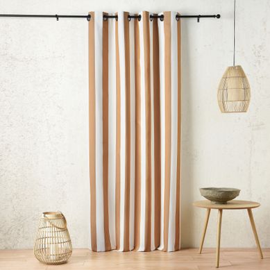 Rideau À Oeillets Outdoor Rayé Déperlant - 140x265 Cm - Jaune Ocre