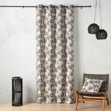 Rideau Oeillets Motif Palmier Tamisant En Tissu Texturé - 140x240 Cm - Bleu