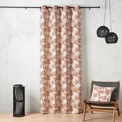 Rideau Oeillets Motif Palmier Tamisant En Tissu Texturé - 140x240 Cm - Terracotta