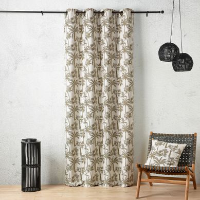 Rideau Oeillets Motif Palmier Tamisant En Tissu Texturé - 140x240 Cm - Vert