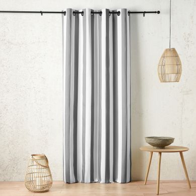 Rideau À Oeillets Outdoor Rayé Déperlant - 140x265 Cm - Gris