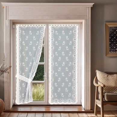 Paire De Rideaux Bonne-femme Avec Embrasses - 60x160 Cm - Blanc Paire De Rideaux Bonne-femme Avec Embrasses - 60x160 Cm - Blanc