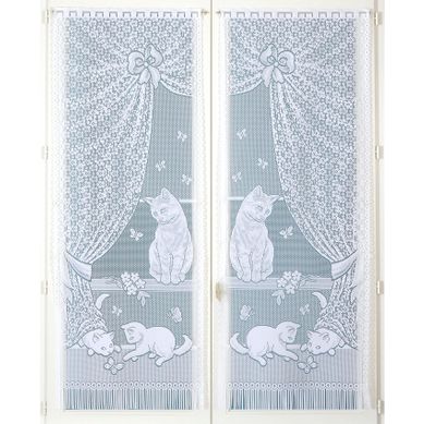 Paire De Petits Voilages Dentelle Chatons Et Franges - 60x160 Cm - Blanc
