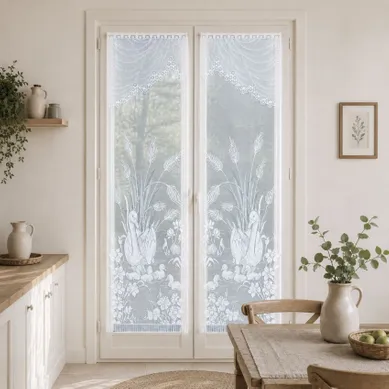 Paire De Vitrages Frangés En Dentelle Avec Cygnes - 60x220 Cm - Blanc Paire De Vitrages Frangés En Dentelle Avec Cygnes - 60x220 Cm - Blanc