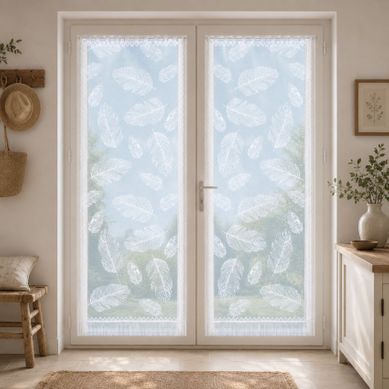 Paire De Vitrages Frangés En Dentelle Motif Plumes - 60x220 Cm - Blanc