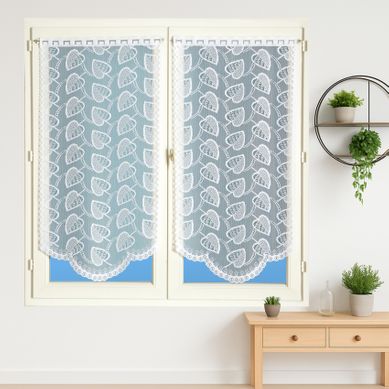 Paire De Vitrages Dentelle Base Arrondie Feuilles - 60x120 Cm - Blanc