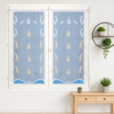 Paire De Vitrages Dentelle Base Ondulée Feuillage - 60x90 Cm - Doré