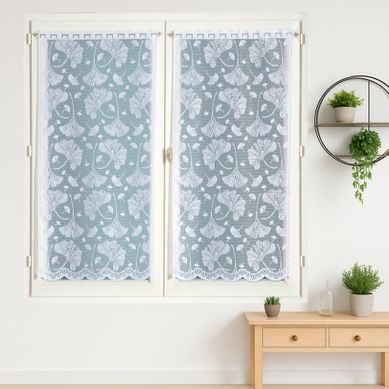 Paire De Vitrages Base Découpée En Dentelle Ginkgo - 60x120 Cm - Blanc