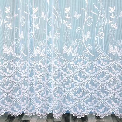 Panneau Droit Papillons Et Feuillages En Dentelle Modulable Avec Ruban Fronceur - 175x180 Cm - Blanc