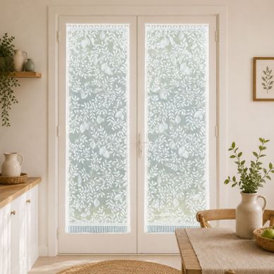Paire De Vitrages Frangés Dentelle Motif Feuillage Et Fruits - 60x220 Cm - Blanc