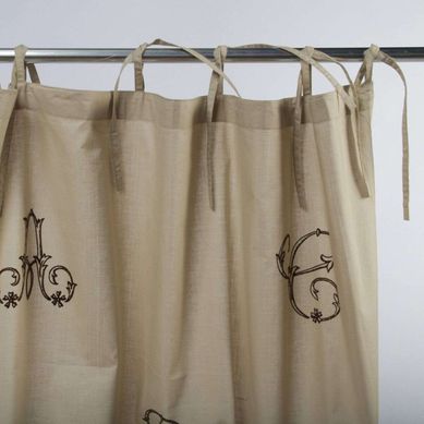 Rideau 100% Coton À Lacets Brodé De Lettres Beige 110x250 - Monogramme