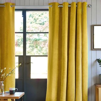 Rideau À oeillets Velours 100% Polyester 140x250 Cm Jaune
