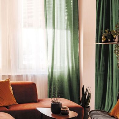 Voilage À Oeillets 100% Coton Vert Foncé 105x250 - Cotonnade