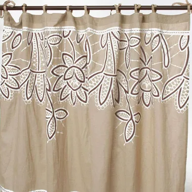 Rideau En Coton Couleur Lin Et Blanc À Motifs Floraux 140x250 - Ange