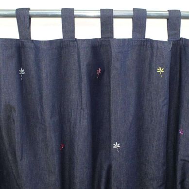 Rideau En Jean Bleu Et Fleurs Brodées 150x250 - Woodstcok