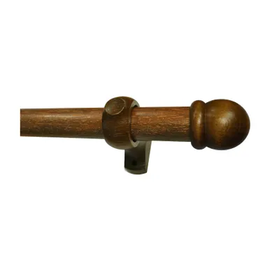 Kit Tringle À Rideaux En Bois Avec Embouts Ronds D28 Mm - 180 Cm - Marron Foncé