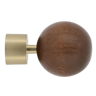 Embout De Tringle Sphère En Bois Avec Embrase Métal - 28 Mm - Marron Foncé