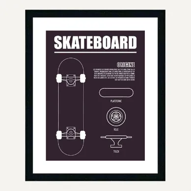 Tableau 24x30 cm SKATEBOARD ORIGINE Lario noir Tableau 24x30 cm SKATEBOARD ORIGINE Lario noir vue de face
