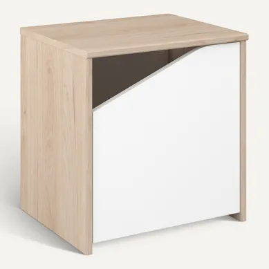 Chevet 1 porte SHELTER Imitation chêne et blanc vue 3/4