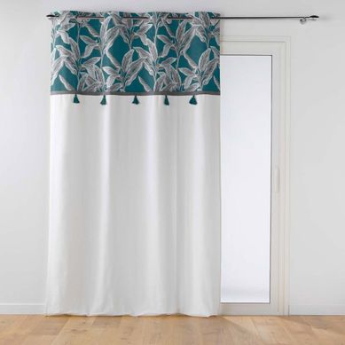 Rideau À Oeillets 140x240 Uni Top Pompon Isibelle Bleu Coton