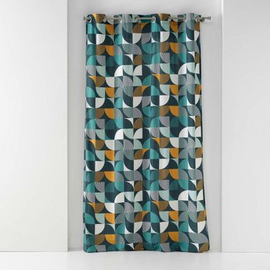 Rideau À Oeillets 140x240 Rythmo Bleu Coton