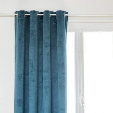 Rideau Occultant À Oeillets 140x260 Velours Théa Bleu égéen