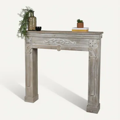 Contour De Cheminée Bois Cottage Gris Céruse