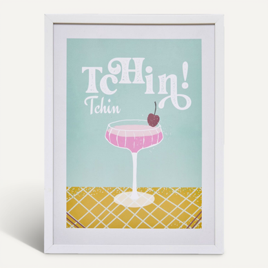 Affiche Encadrée Tchin Tchin - 30 X 40 Cm - Bleu Clair
