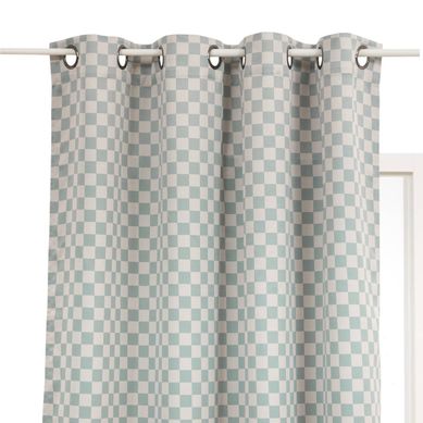 Rideau Occultant Enfant Billie 140x260cm Motif Damier Gris Et Vert