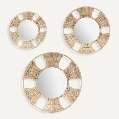 Lot De 3 Miroirs Ronds En Métal Et Jute D 31 D 25 Et D 20 Cm Lot De 3 Miroirs Ronds En Métal Et Jute D 31 D 25 Et D 20 Cm