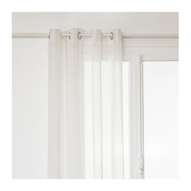 Voilage à Oeillets Blanc Avec De Fines Rayures Beige Lin 140 X 240 Cm
