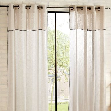 Voilage à Oeillets Beige Lin Avec Volant Et Liseré Noir 140 X 240 Cm