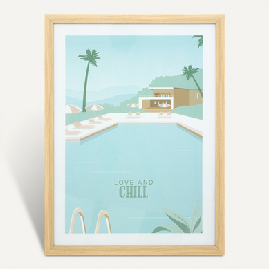 Affiche Encadrée et Sous-verre Love And Chill 30 X 40 Cm