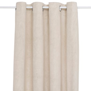 Rideau à Oeillets Occultant En Velours Beige Lin Motif En Relief 135 X 260 Cm