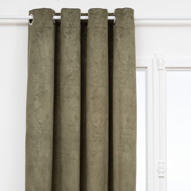 Rideau à Oeillets Occultant En Velours Vert Kaki Motif En Relief 135 X 260 Cm