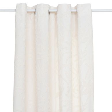 Rideau à Oeillets Jacquard Blanc Ivoire Motif Tufté 135 X 260 Cm