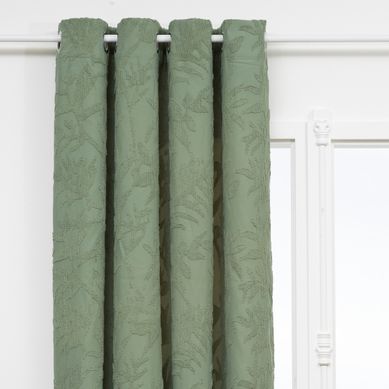 Rideau à Oeillets Jacquard Vert Céladon Motif Tufté 135 X 260 Cm
