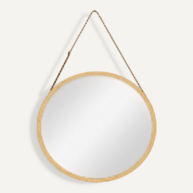 Miroir Mural Rond Avec Lanière En Cuir D50cm