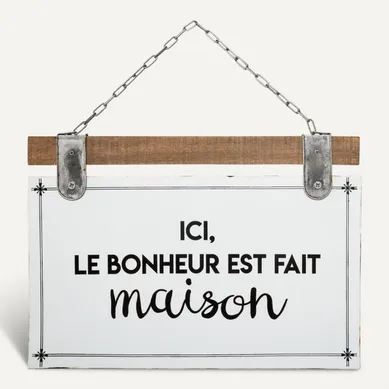 Plaque Décorative En Bois Et Métal Avec Citation 35 X 25 Cm