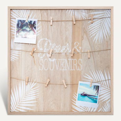 Porte Photos Mural En Bois Avec Suspension Cordes Et Pinces 48 X 48 Cm