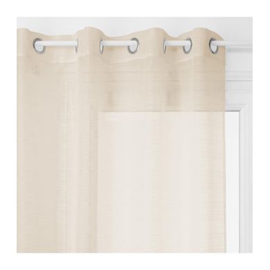 Voilage à Oeillets Beige Lin Tissage à Rayures 140 X 240 Cm