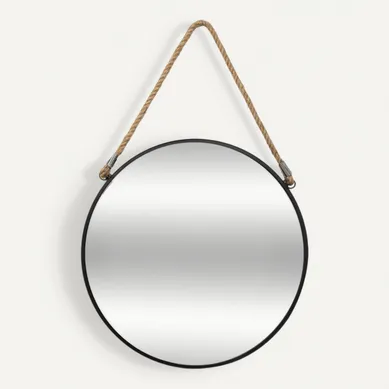 Miroir Mural En Métal Noir  Avec Corde D 37 Cm