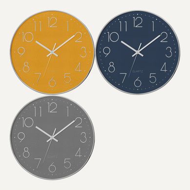 Horloge plastique 3D Ø 30 cm  Bleu / Jaune / Gris vue de face