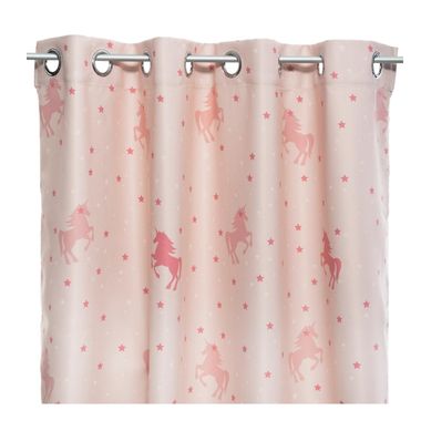 Rideau Occultant Rose Avec Licornes Phosphorescentes 140 X 250 Cm