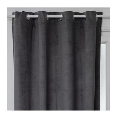 Rideau à Oeillets Occultant En Velours Gris Motif En Relief 140 X 260 Cm