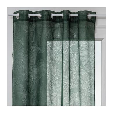 Voilage à Oeillets Vert Motif Feuille 140 X 240 Cm